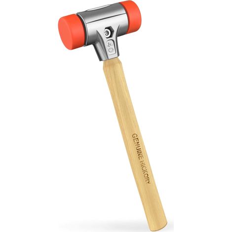 Marteau sans rebond, tête de marteau ronde en polyuréthane orange, poids 375 g, longueur 330 mm, diamètre 40 mm, poignée en bois de hickory véritable, boîtier en aluminium moulé sous pression. (1/5)