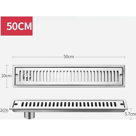 (50CM Side Row)Long Floor Drain Bathroom Stainless Steel 304 Thickened Large Capacity Anti-odor Shower Room Rectangular (1/4)