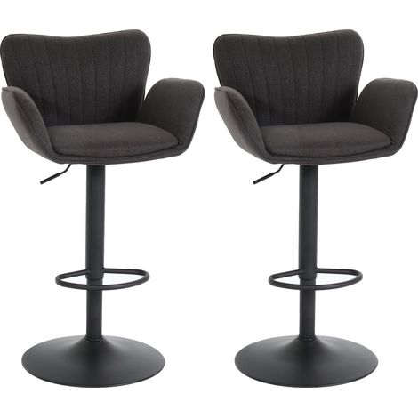 Lot de 2 tabourets de bar pivotants 360° réglables en hauteur avec accoudoirs repose pieds tissu gris foncé métal noir 040007467 (1/5)