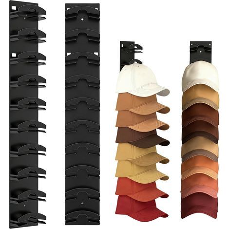 2 Pièce Porte Casquette, Porte Casquette Mural Convient pour Armoires, Portes et Chambres à Coucher (Noir) (1/5)