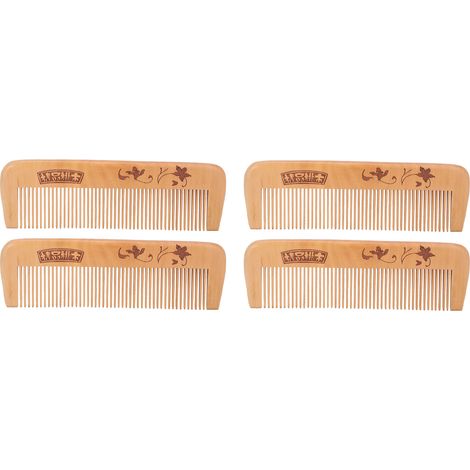 Lot peigne en bois de pêcher 17cm, 4 pièces, anti-fourche, massage du cuir chevelu, dents fines, droit. (1/5)
