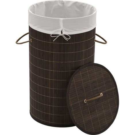 Maison Exclusive - Cesto de la ropa de bambú redondo marrón oscur
