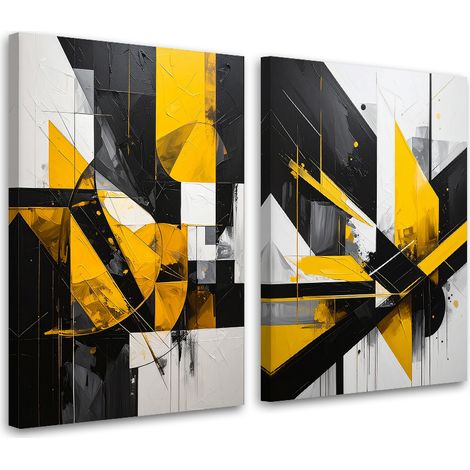 Tableaux sur toile lot  Abstraction géométrique noir jaune 2 x 20x30