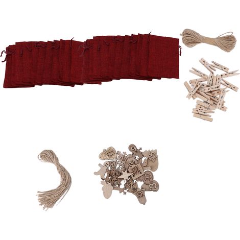 24-teiliges Adventskalender-Set mit Geschenktüten, Countdown-Timer, Kordelzug und Clips, weinrot (1/5)