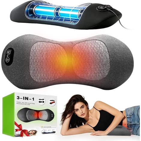 Massaggiatore per la schiena ricaricabile 3 in 1 con batteria da 2500 mAh, massaggiatore per la schiena con trazione, vibrazione e calore, supporto ergonomico intelligente per la schiena (Grigio inchi (1/5)