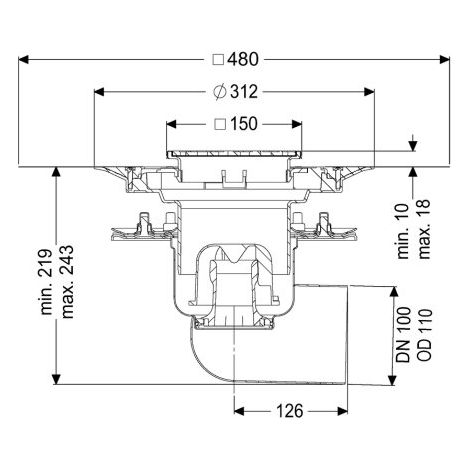 KESSEL 54220.52 Siphon de sol Ferrofix à emboîtement pressé