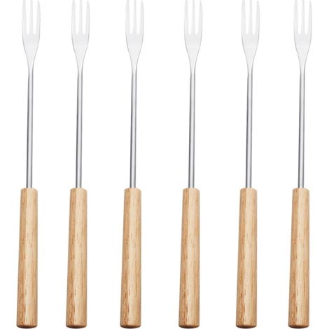 Lot de 6 fourchettes à fondue au fromage,couverts à fondue en acier inoxydable,au fromage avec poignée résistante à la chaleur pour le fromage,le chocolat,la viande de marshmallows, couleur du bois