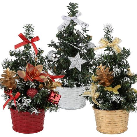 Packung mit 3 kleinen Mini-Weihnachtsbäumen, künstliche Weihnachtsbäume für Tischdekoration, Schreibtischdekoration (1/5)