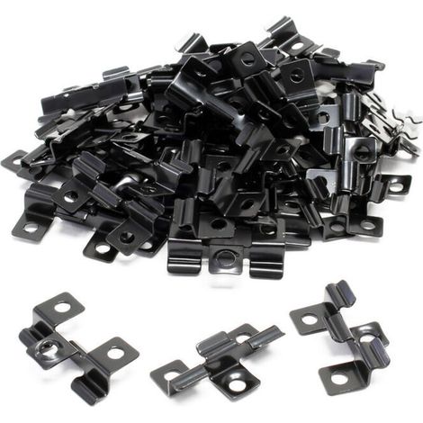 Lot de 100 Clips en Acier fin – Noir – 40 x 24 x 6 mm – Hauteur de serrage 6 mm – Montage des planchers lames dalles terrasse, fixation invisible (1/4)