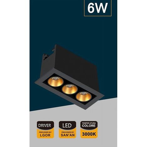 TrAdE Shop Traesio - Faretto Led Rettangolare Nero Da Incasso 6 W Luce Naturale Fredda Calda Xtd-3-n - -Bianco Caldo - (1/3)