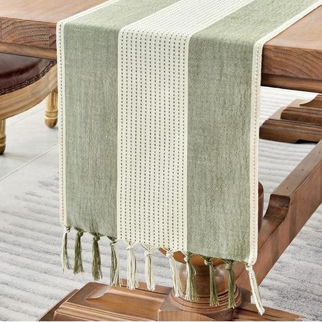 Camino de mesa, Mantel, Camino de mesa, Manteles, Camino de mesa de lino y algodón, Mantel para fiestas, Decoración de mesa, Verde, 33330cm (1/5)