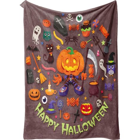 Couverture d'Halloween douce et chaude avec fantôme, citrouille et sorcière, idéale pour les fêtes, les enfants et les adultes (1/5)