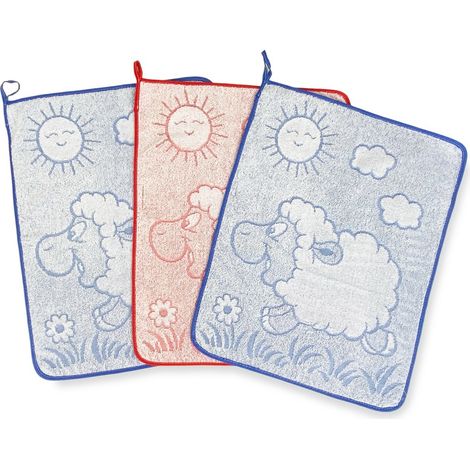 SET 3 ASCIUGAMANI ASILO bambino WOOLY cm. 40x50 in Puro cotone 3 PEZZI BAMBINO MASCHIO