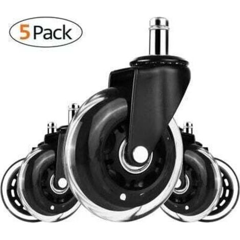 Set of 5 wheels for office chairs, 360° rotating wheels, with load capacity of up to 200 kg, suitable for all types of shoes, diameter 75 mm. DEB (1/4)