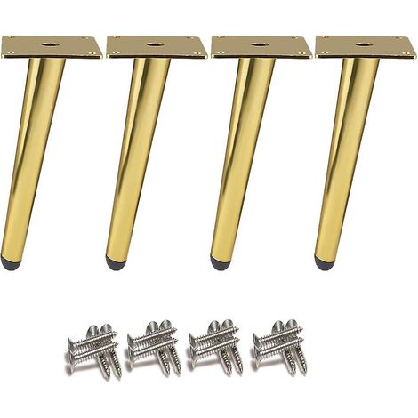 Ensemble de 4 pieds de meubles coniques obliques en acier inoxydable 201 doré de 15 cm, avec base antidérapante et silencieuse, pour canapés, tables et armoires. (1/5)