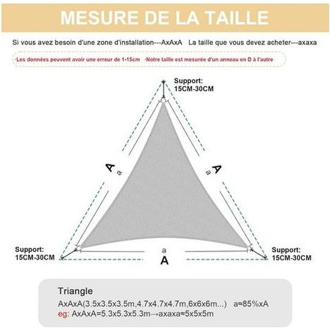 Voile d'ombrage triangulaire beige imperméable 5x5x5 m - Tissu d'ombrage anti-UV, convient pour jardin, terrasse, balcon. (1/5)