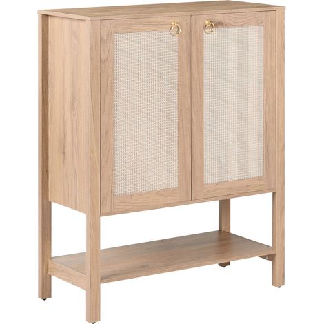 2 Door Shoe Cabinet Light Brown MDF and PE Rattan Cabinet for Hallway & Entryway Shoe Storage Organizer BEAULAC (1/5)