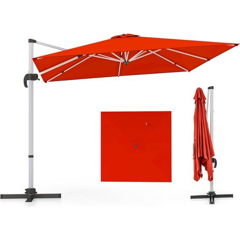 Costway – Parasol déporté carré 300x300cm – Rotation 360° – Inclinaison 5 angles – Tissu polyester teint – Base croisée robuste – 8 baleines antirouille (1/5)