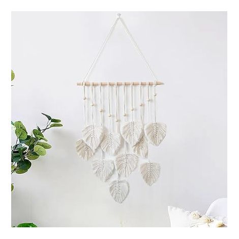 Macramé Tenture Murale,Deco Murale Boheme Tenture,Gland Fait Main Feuille Tapisserie Salon, La Chambre, Le Mariage, La Décoration Vacances (Beige) (1/5)