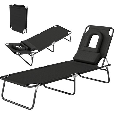 Outsunny Klappbare Sonnenliege mit 4 Positionen und 3 Kissen, Schwarz (1/5)