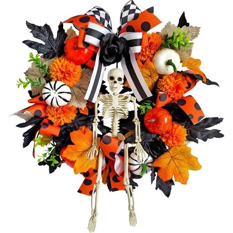 Guirlande Halloween Citrouille Crâne pour Porte 40cm Guirlande Halloween pour feuilles Érable Citrouille Crâne 40cm Décoration pour porte Entrée Effet Réaliste Ambiance Spook (1/5)