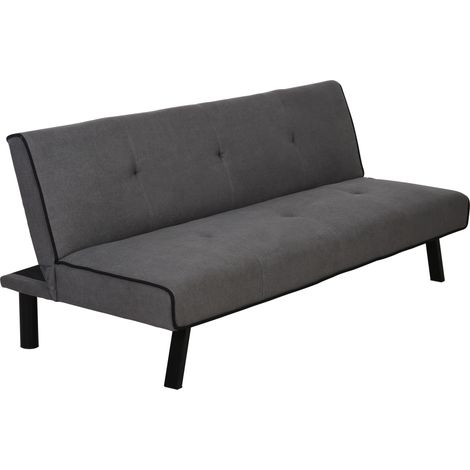 Homcom – Canapé convertible 3 places inclinable – Revêtement velours – Pieds en métal – Charge max 300 kg – Dimensions 170x76x72,5 cm – Gris (1/5)