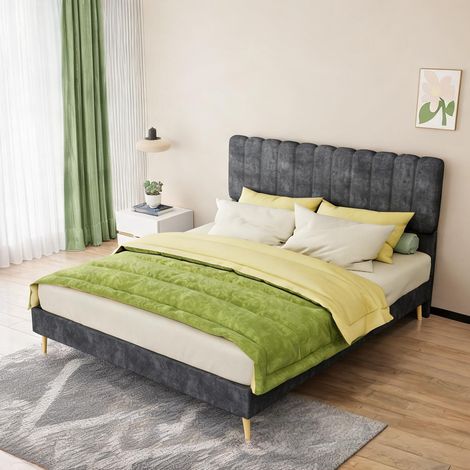 Tête de lit coloris gris en tissu métal 200 x 160 x 156 cm (1/5)