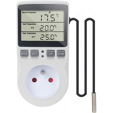 220V Digital Temperature Controller Thermostat Socket Heating Cooling with Probe, LCD Temperature Controller Socket for Refrigerator Incubator Greenhouse Fan (1/5)