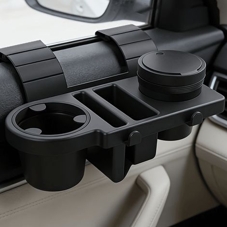 Support de gobelet voiture multifonction avec rangement, support téléphone, crochets et compartiment, organisateur universel pour boissons, clés et accessoires