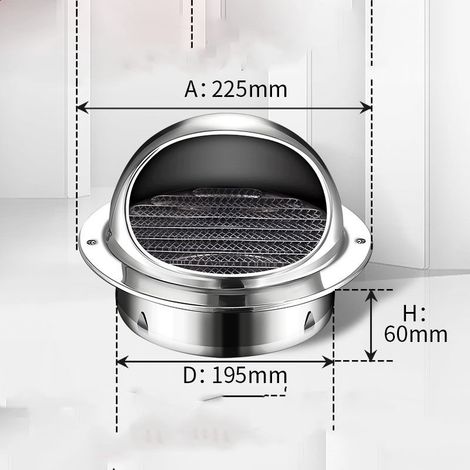 Grille d'évacuation en Acier Inoxydable 200mm avec Moustiquaire - Pour Systèmes de Ventilation, Couvercle de Conduit d'évacuation d'air (200mm)