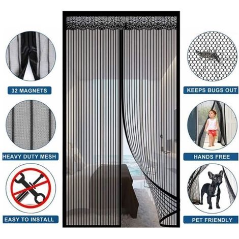 Moustiquaire de porte avec fermeture magnétique automatique, rideau anti-mouches, bandes marron, 110x210 cm. (1/2)