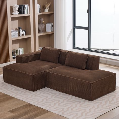 Canapé 235x129x70 cm marron en polyester rembourré au design compact avec coussins et assise à ressorts ensachés (1/5)