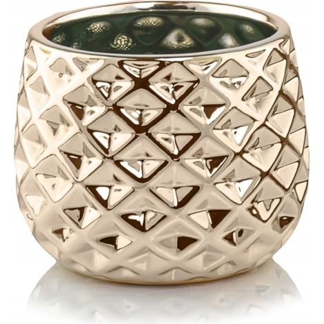 Maceta de cer谩mica de 14 cm, color dorado. (1/4)
