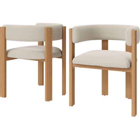 Set di 2 sedie da pranzo in flanella beige imbottite con gambe in ferro effetto legno HOMVRA (1/5)