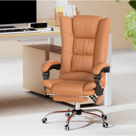 Chaise de bureau massante 64x70x118 cm en simili cuir marron, inclinable pour bureau FloraGrace (1/5)