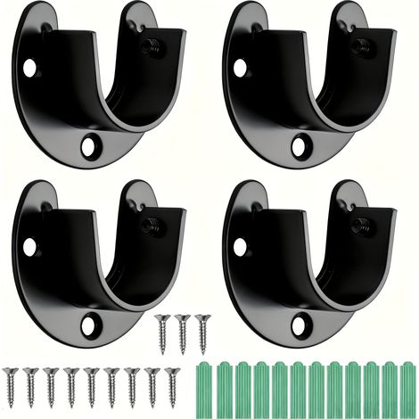 Lot de 4 supports en U pour tringle de penderie, fixations pour barre de placard de 25 mm, supports de tringle à rideaux – Noir (1/5)
