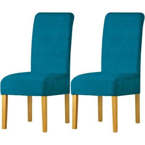 2pcs Stretch Spandex Velvet Chair Cover with Elastic Band Large Women Velvet Dining Chair Cover for Restaurant Hotel Party Banquet Blue (1/5)