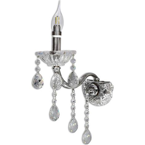 Applique candelabro lampada da parete con gocce pendenti di cristallo in acrilico con attacco E14 stile retrò illuminazione lampadario casa Argento (1/3)