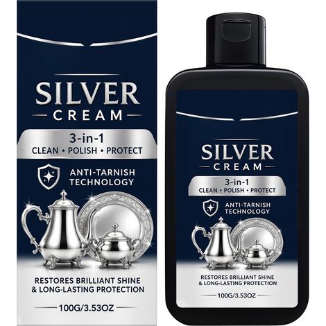 Crème d'entretien pour l'argenterie, pour un nettoyage quotidien en douceur, éliminant les taches des bijoux en argent, polissant facilement et restaurant l'éclat (100 g) (1/5)