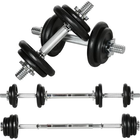 Haltères réglables 2 en 1 20 kg + Barre avec tube connexion Antirouille Antidérapant (1/5)