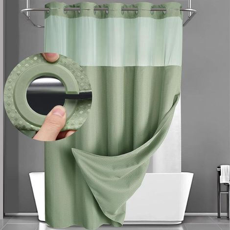 Green shower curtain, without hooks, with snap lining, 230 g/m², waffle weave (188 x 180 cm) (1/4)
