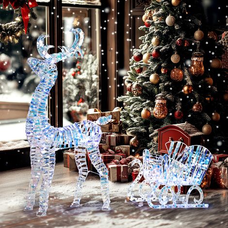 Renne et traîneau lumineux de Noël avec 170 LED blanc chaud, décoration de Noël pour intérieur et extérieur, 60x29x115cm (1/5)