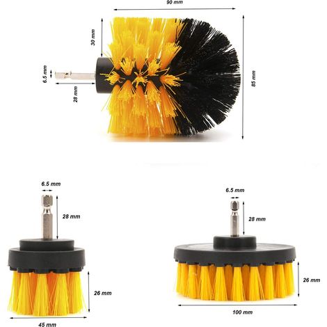 Brosse perceuse 3 Pcs Brosses de Forage de Lavage électriques pour Le Nettoyage,pour Les sols Propres ménages et Entreprises, Briques, Toilettes, baignoires, lavabos, Voitures,etc.(Jaune)