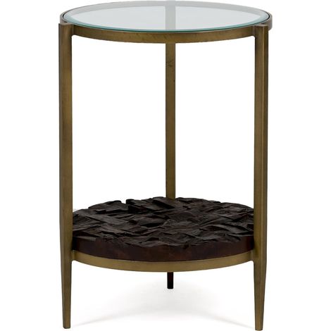 Table de salon chic en métal doré et verre - Doré antique et brun élégant (1/3)