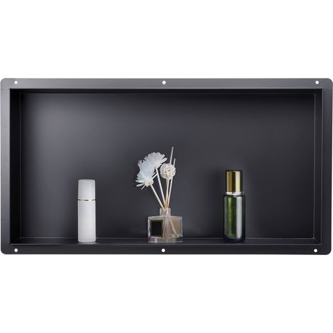 VEVOR Shower Niche, 33.0 x 63.5 x 10.2 cm Frameless Recessed Wall Niche, Heavy-duty Stainless Steel Modern Shampoo Storage Organizer, Sealed Waterproof, Durable & Easy to Install, Black for Bathroom (1/5)