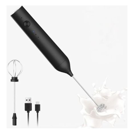 Rechargeable Milk Frother, 3 Speed Electric Milk Frother, with Handle and Whisk Attachment (Black). (1/5)