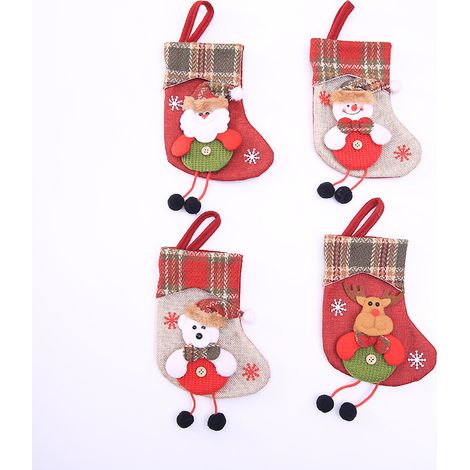 4 Pièces Chaussette de Noel a Suspendre Sac Christmas Stocking 4 Motifs Décorations de Noël Christmas Chaussettes Sacs de Traiter Sac de Bonbons Noël (1/5)