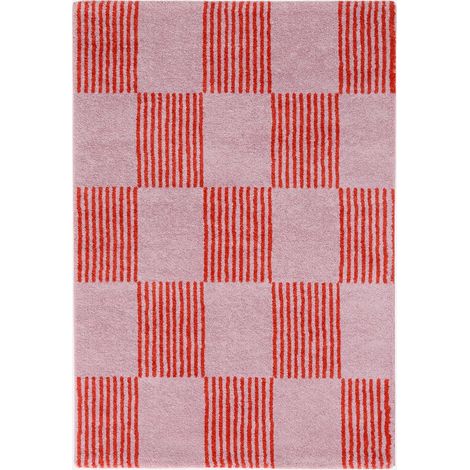 Alfombra interior con motivo damero rojo y rosa (1/5)