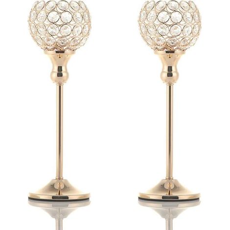 Bougeoirs Cristal Rond Doré, Décoration Centre de Table Mariage, pour Saint Valentin(2pcs, 35cm de Haut) Emballage de Boîte Cadeau, (1/4)