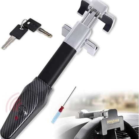 Antivol voiture avec alarme 120 dB – Barre de blocage volant en acier traité – Compatible voitures, camions, camping-cars – 2 clés réversibles (1/5)